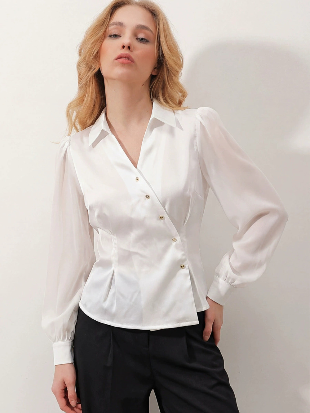 ZARA RuiHou Womens Satin Long Sleeve Solid Color Cardigan Shirt Fall